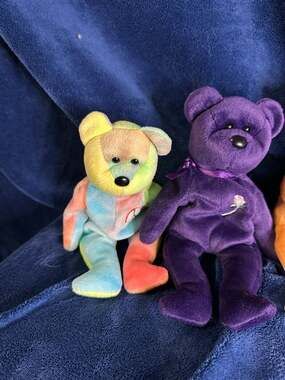 Ty Beanie Babies Lot of 5: Peace, Princess, 1997 Holiday Teddy, Skelley, and Hal